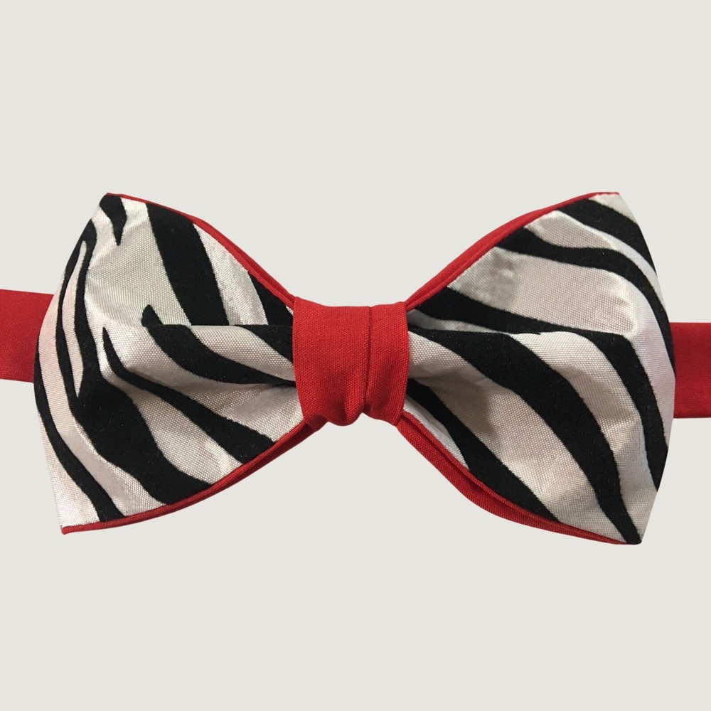 Zebra Print Bow Tie Red Trim Adjustable Pre-Tied Animal Pattern Formal Accessory